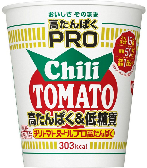 일본 닛신식품 컵라면 컵누들 PRO 칠리토마토 고단백 저탄수화물 79g x 12개