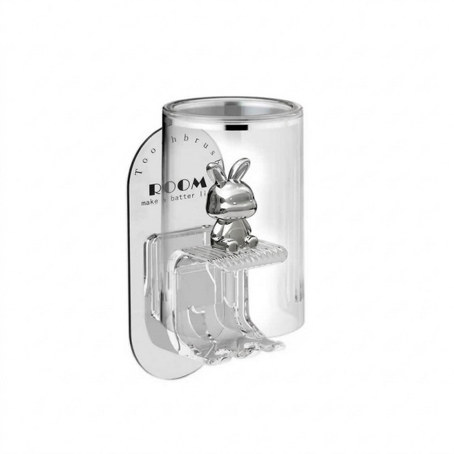 토끼 치솔걸이 컵 세트 무타공 투명 양치컵 치솔걸이 거치대, 1개