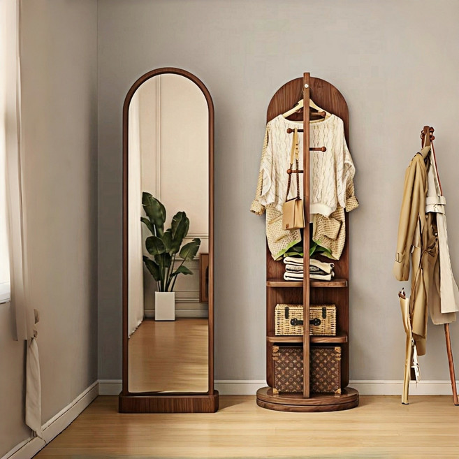 YAPOGI 회전식 전신거울행거 360도 회전 스탠드거울 가능 다용도 거울행거 행거 전신거울, 호두색