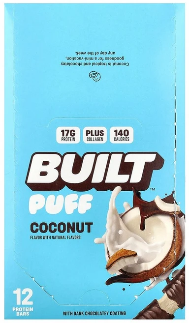 Built 퍼프 프로틴 바 코코넛 바 12개 개당 40g(1.41oz) Built (빌트), 12 개, 40g - 쿠팡