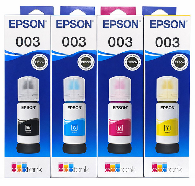 엡손 정품잉크 T00V 003 정품잉크 L1110 L3100 L3110 L3150 L5190 L3106 4색 검정 파랑 빨강 노랑, 4색정품세트 티00브이, 1세트