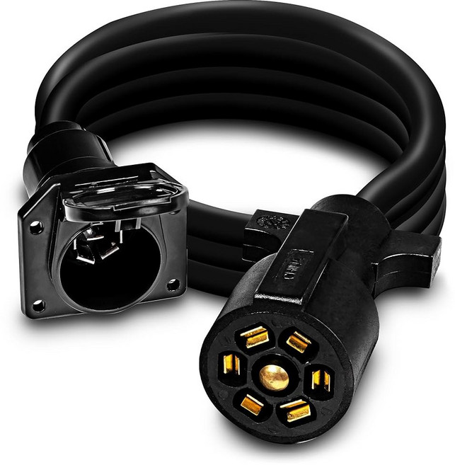 트루 모드 3피트 7방향 트레일러 플러그 배선 [7핀 코드 연장 와이어 케이블] [ 넥 히치 익스텐더] [플러그 N 플레이] [10 14AWG] RV 플랫베드 캠핑카용 7프롱 견인, 12 ft