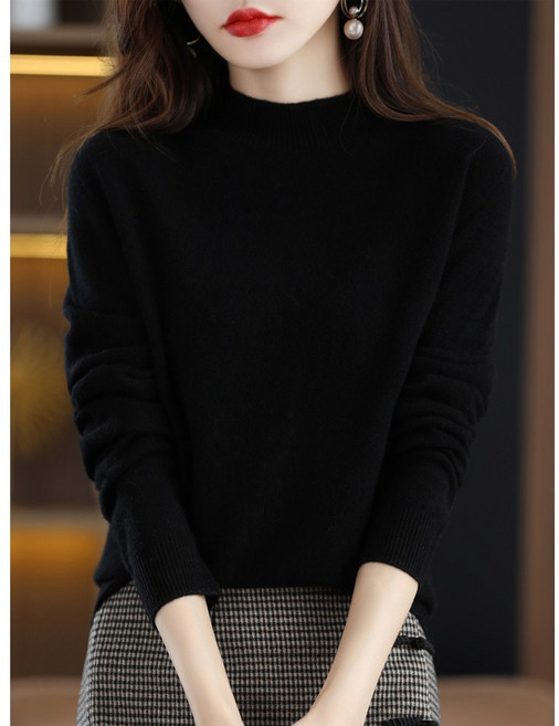 여성용 캐시미어 니트티 반목폴라 티셔츠 겨울 긴팔 스웨터