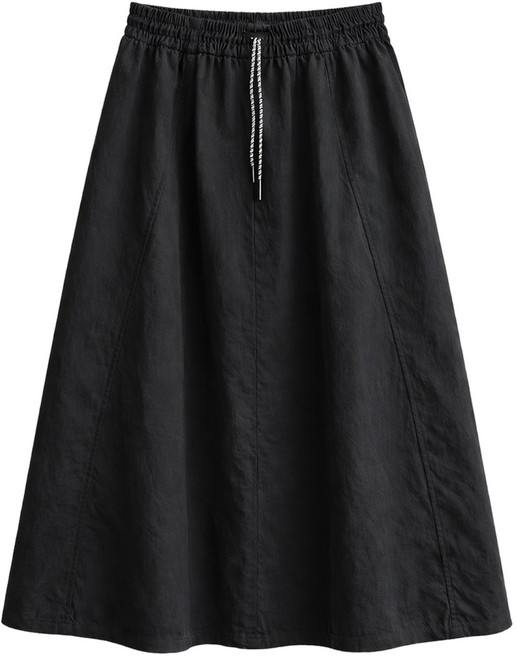 Caramella 여성 롱 스커트 밴딩 A라인 절개 플레어 편한 데일리 체형커버 치마