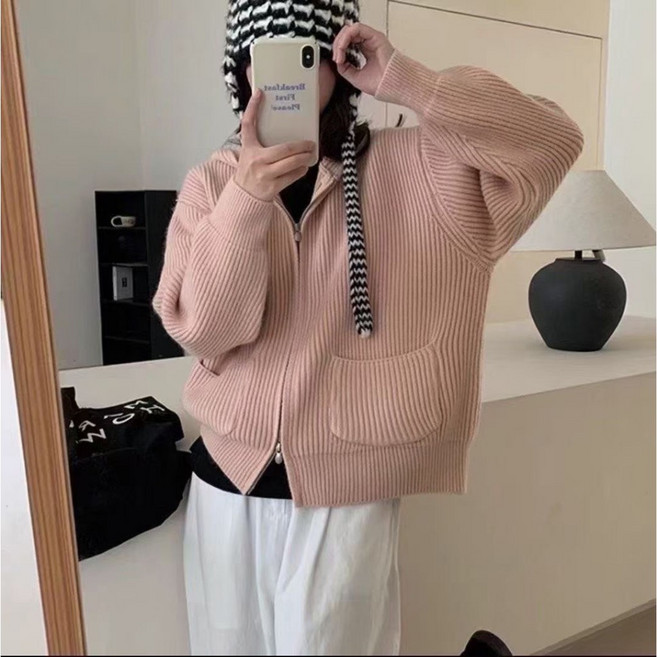 JinG 厚磅雙向拉鍊針織連帽外套