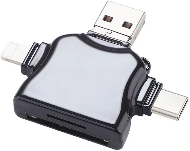 iPhone USB 카메라 SD 리더기용 Lightning-SD 카드 리더기 4 in 1 OTG Type C TFAdapter 호환 SD/TF 카드 U, 02 검정색