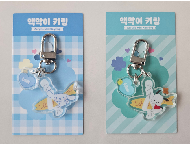 산리오 액막이 키링 헬로키티 마이멜로디 시나모롤 포차코 폼폼푸린 쿠로미, 1개