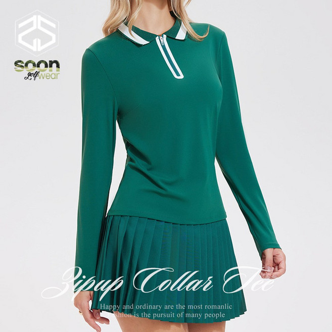 [순이야] C.여성 골프 기능성 배색 카라 반집업 긴팔 티셔츠