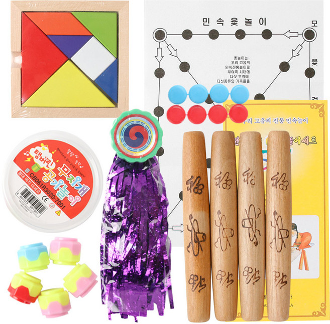 마마로 민속 윷놀이 칠교놀이 세트, 혼합 색상, 1개
