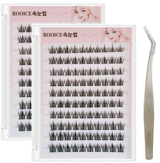 ROOICE 풀 필요없는 3D인조 속눈썹 대용량 노글루 인조 속눈썹 10mm-12mm 2P세트, 2개, 블랙