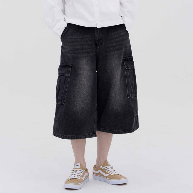 클로니아 남여공용 루즈 카고 버뮤다 7부 청반바지 (흑청) EU7M36