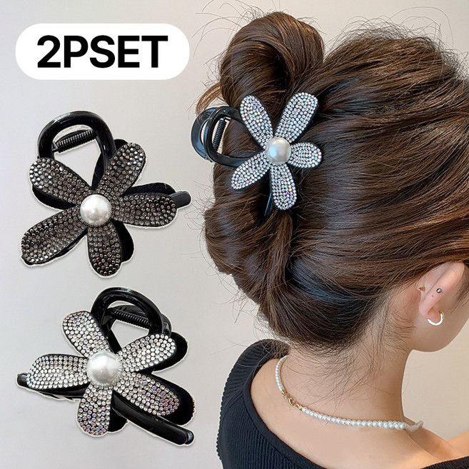미다미 [2개세트] 체니 플라워 반머리 집게핀
