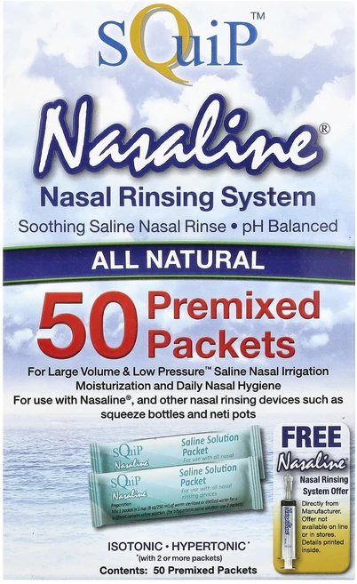 Squip Nasaline 코 세정 시스템 프리믹스 팩 50개, SquipNasaline코세정시스템프리믹스팩50개 - 쿠팡