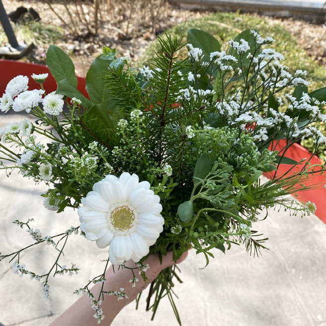 오후의꽃 그린 화이트 한다발 그린 소재 생화 택배, 그린 화이트 한다발(그린소재+흰색꽃), 1개