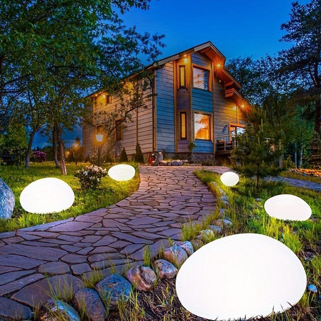 HK sell 달빛젬 태양광 조약돌 조명 LED 야외 잔디 정원석 공룡알 인테리어 조경, 화이트