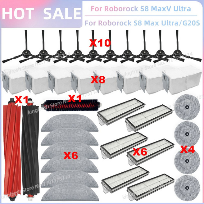 roborock 호환 S8 MaxV Ultra Max G20S 교체 부품 액세서리 메인 롤러 사이드 브러시 Hepa 필터 걸레 먼지 봉투, 18 SET R