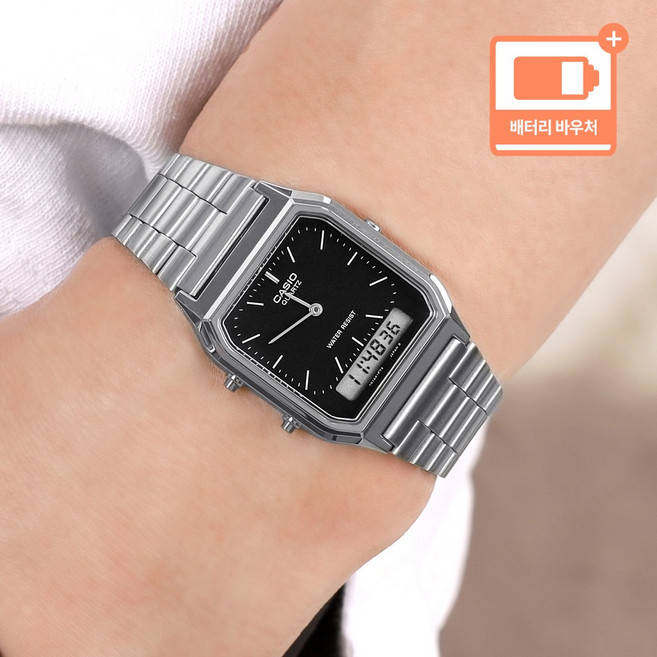 카시오 아날로그 디지털 공용 커플 스퀘어 프리버클 손목시계