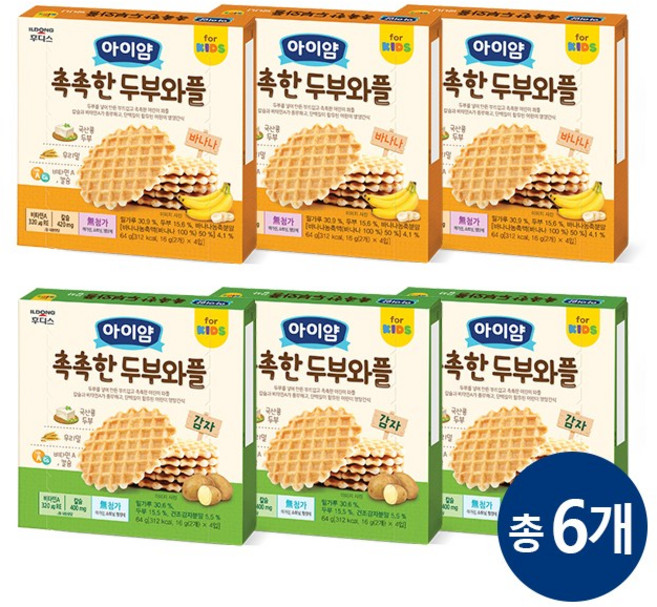 일동후디스 아이얌 촉촉한 두부와플 바나나맛 감자맛 6개 혼합, 1세트, 64g, 바나나맛3 + 감자맛3