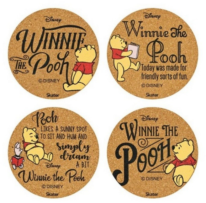 곰돌이 푸 리딩 코르크 컵받침 4p-Set 카페 코스터, 1개