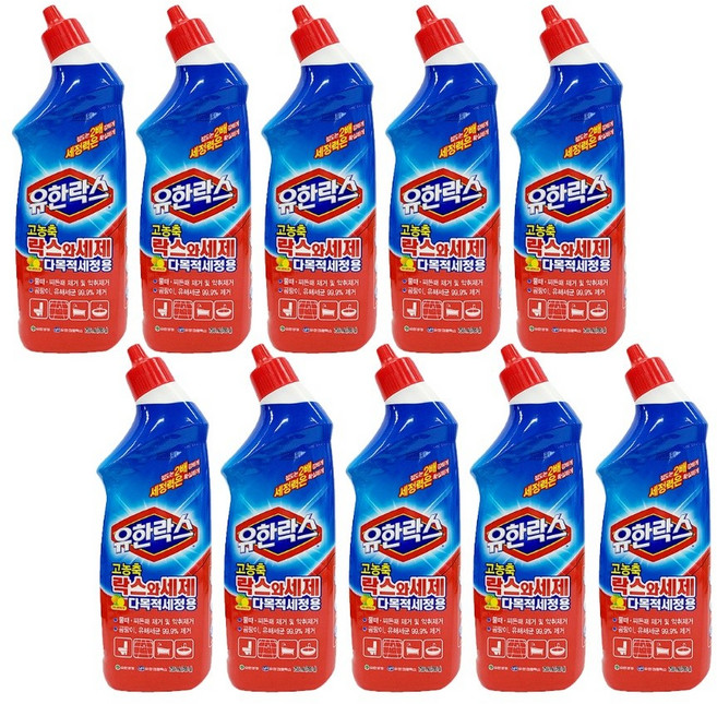 유한락스 변기세정제 2배점도 욕실 묵은때 강력제거 살균 청소세제, 755ml (시트러스향) 10개, 755ml