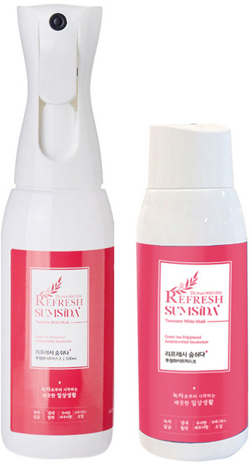 리프레시 숨쉬다 녹차수 공기 실내 섬유 냄새 제거 강력 탈취제 방향제, 투썸화이트머스크(핑크), 1개, 1L