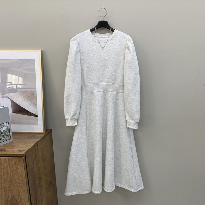 [행복여] 리노 핀턱 퍼프 소매 허리 밴딩 A라인 기모 원피스