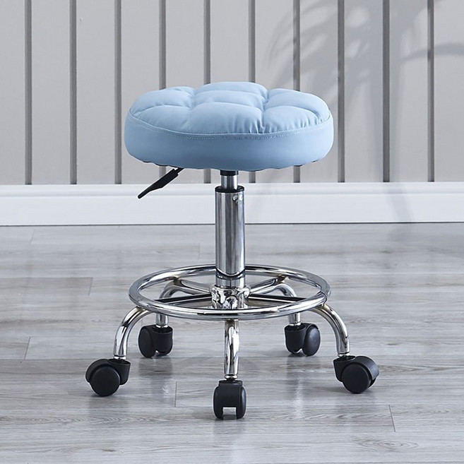 미용실 네일샵 이발소 바퀴 원형 스툴 침실 회전형 높이조절 화장대 의자, 블루A, 무등받이형(바퀴A)