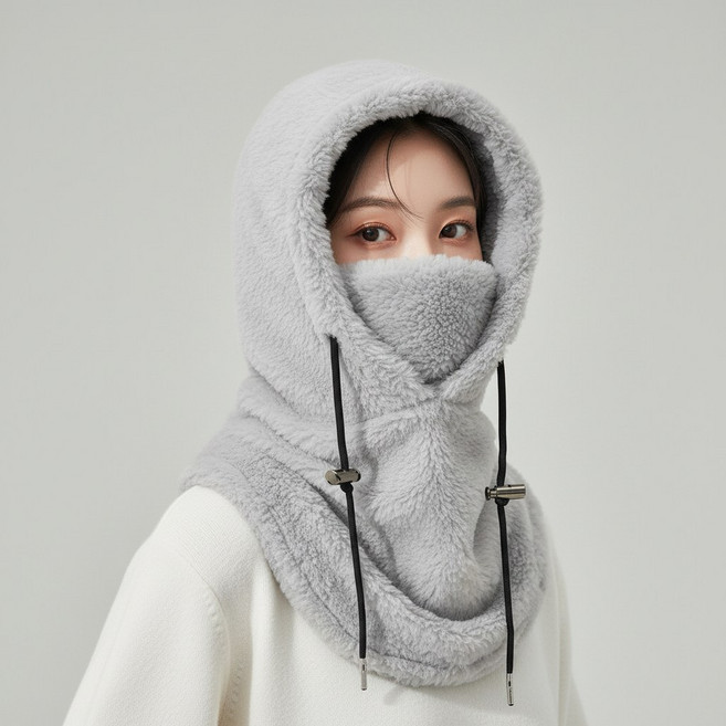 믿추 기모 바라클라바 후드넥워머 오토바이 방한, 연그레이, 1개