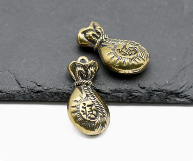 뚱보 2매입 황동 풍수 악세사리 열쇠고리 부자재, 복주머니 황동, 2개