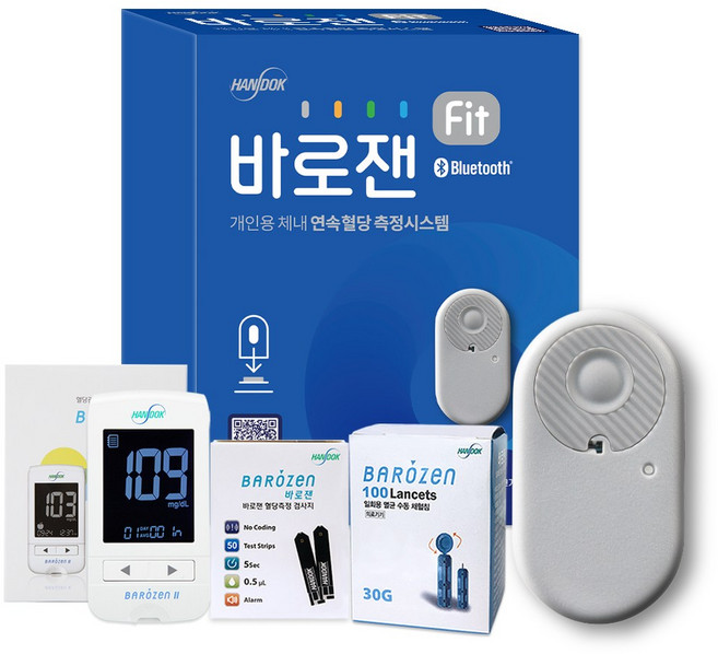 한독 바로잰 핏 fit 연속 무채혈 혈당 측정기 15일 1세트 +혈당 당뇨 측정기 시험지 용품 1세트, 1개, 본품1개+혈당측정세트