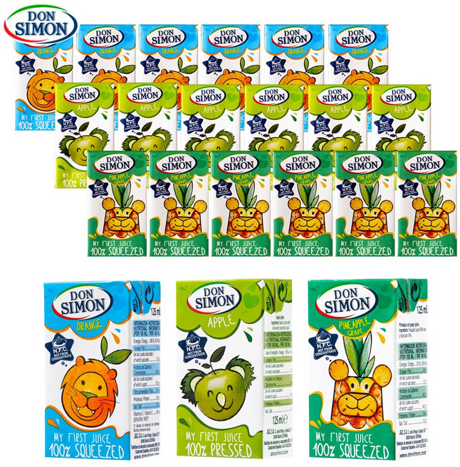 예이니식품 돈시몬 착즙주스 오렌지125ml 7개+사과125ml 7개+파인애플 백포도125ml 7개 (총21개) 어린이음료수생과일, 125ml, 21개