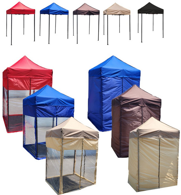 [신상사이즈 추가 포토 리뷰이벤트] 트윈스몰 끈타입 접이식 캐노피 천막 야외 행사용 포장마차 테라스, A3 세트. 프레임+지붕+투명바람막이4면, 브라운