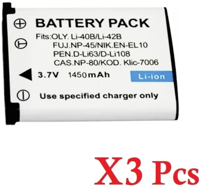 호환 1450mAh EN-EL10 Li-42B NP-45 D-Li63 카메라 배터리 니콘용 OLYMPUS용 FUJIFILM용 펜탁스용 Cas, 02 3 Pcs Battery