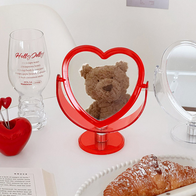 이이공브이샵 컬러프레임 스윙 하트거울 양면 탁상거울, 스윙레드