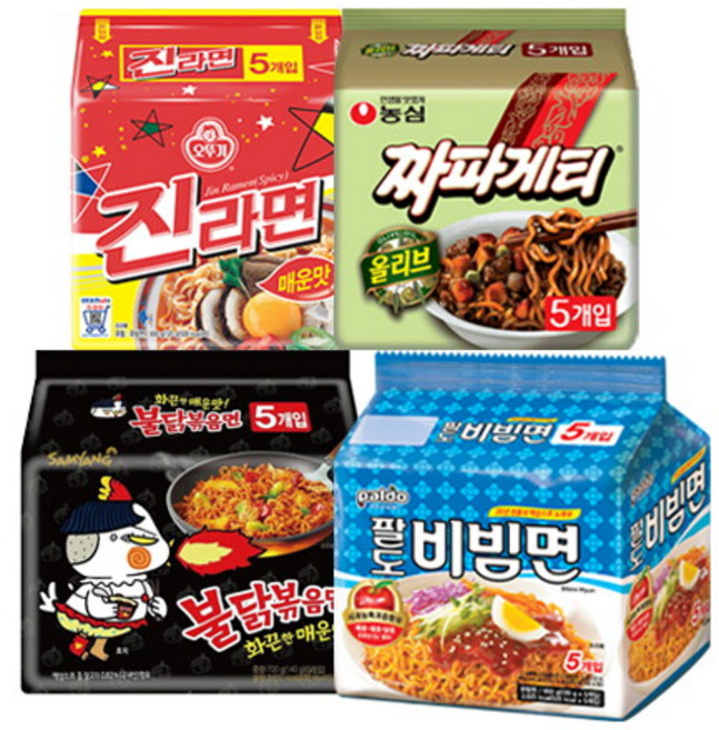 농심() 진라면 5개+팔도비빔면 5개+농심짜파게티 5개+삼양불닭볶음면 5개, 1개
