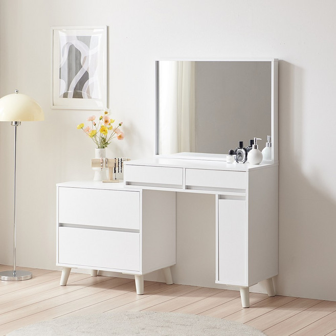 퍼니하우스 피아니 수납 확장형 화장대 원룸 콘솔 서랍장 거울 화장대 800, 화이트