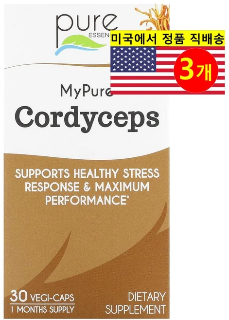 Pure Essence 동충하초 버섯 추출 50mg Cordyceps Mushroom, 3개, 30정 - 쿠팡