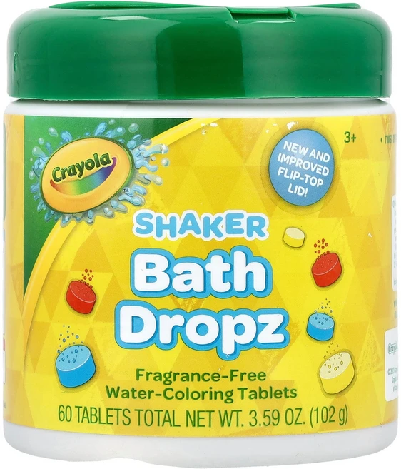 Crayola 셰이커 배스 드롭 만 3세 이상 향료 무함유 60정 102g(3.59oz) Crayola (크레욜라), Crayola, 셰이커 배스 드롭, 만 3세 이상, 향, 1개 - 쿠팡