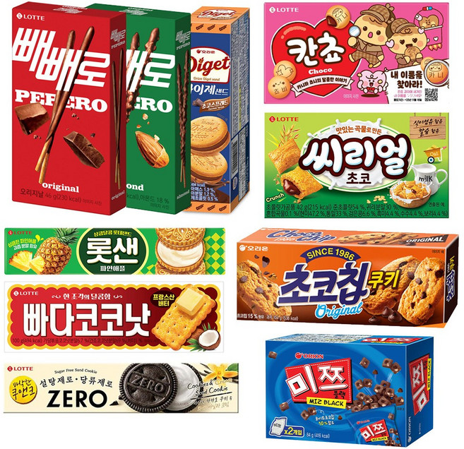 과자선물세트 8호 뺴빼로+아몬드+다이제샌드+칸쵸+씨리얼+롯샌+빠다코코낫+초코칩쿠키+제로쿠앤크+미쯔 각1개씩, 1개