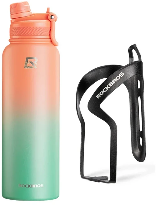 락브로스 1L 보온병 & 홀더 세트 스테인리스 스틸 보냉 컵 스포츠 물병 사이클링 하이킹 장비, 16 Green orange 550ml