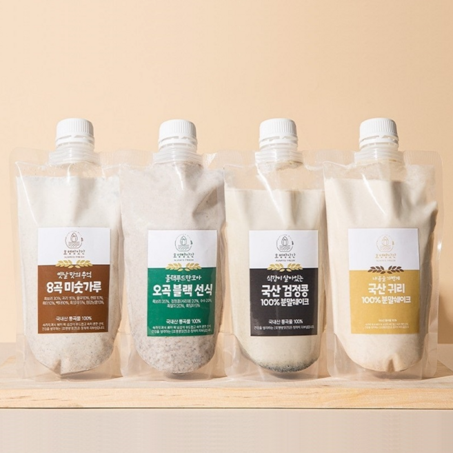 간편한 한끼용 미숫가루 선식 국산미숫가루 세트 8곡미숫가루 귀리미숫가루 오곡블랙미숫가루 검은콩미숫가루 4가지맛 각5개씩, 1개