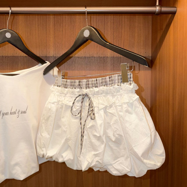 Miu 체크 밴딩 펌킨 미니스커트