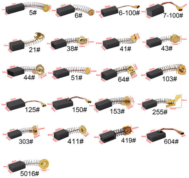 전기 그라인더 교체용 탄소 브러시 드릴 전기 모터용 흑연 구리 예비 부품 10 개, 1개