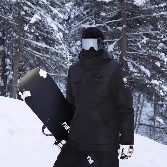 핑크바울몰 남자 스키장룩 보드복 스키복 세트 방수 방한, 1개, 블랙 재킷 상의