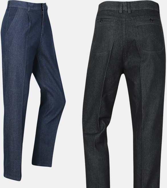 남성 여름 원턱 밑위 긴 데님 청바지 UGJN2 중년