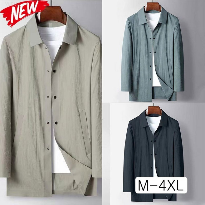 YLEMI 여름가을 캐주얼 자외선차단 하프 자켓 코트 남성 루즈핏 데일리 싱글 트렌치 아우터