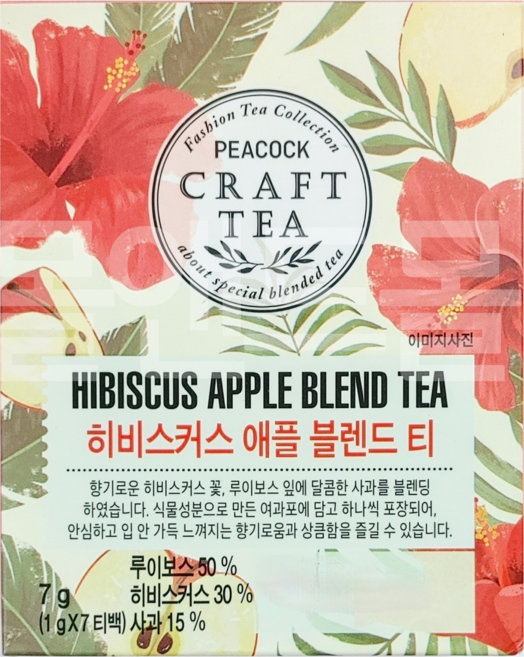 피코크 PEACOCK 히비스커스 애플 블렌드 티 루이보스 사과 블렌딩 티백 티타임, 1개, 7개입, 1g