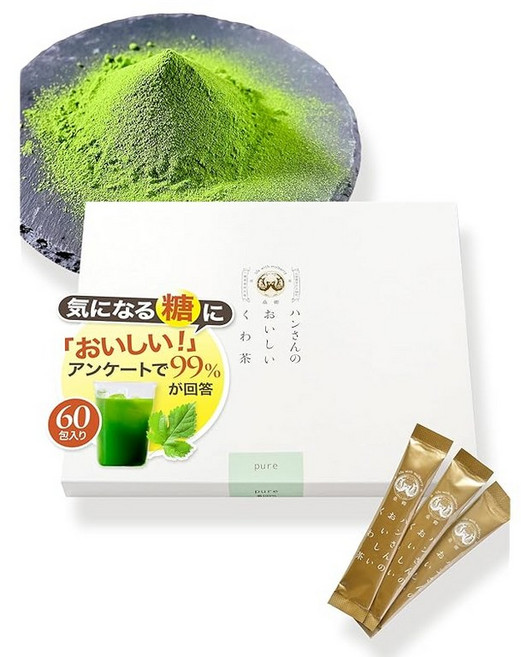 쿠와고 한 씨의 맛있는 쿠와 차 스틱 60포 쿠와 차 뽕나무 잎차 분말 야마나시현산 뽕잎 100% 파우더 무농약 일본 차 제법 박형 상자, 1g, 1개, 1개입