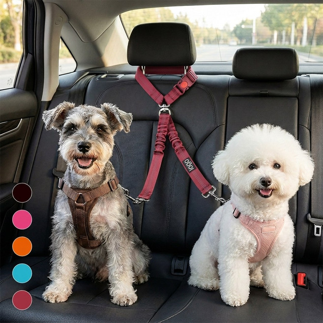 강아지 안전벨트 길이조절 충격흡수, 1개, 빨간색