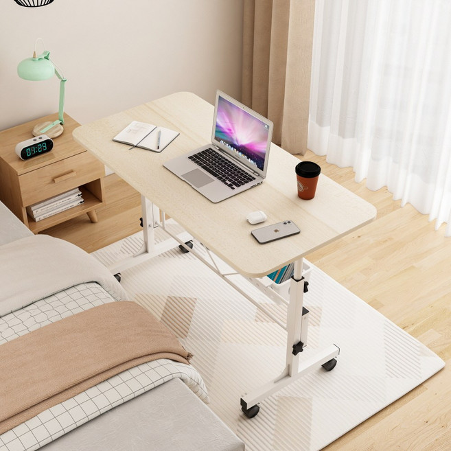 사이드 거실 협탁 보조 테이블 이동식 모션 높이조절 책상, 라이트브라운